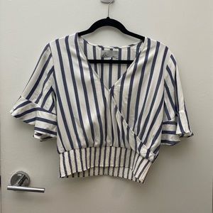 White & Blue Wrap Crop Top